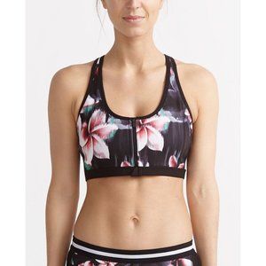 Reitmans Hyba Floral Pattern Athletic Sports Bra Front Zipper Size XS